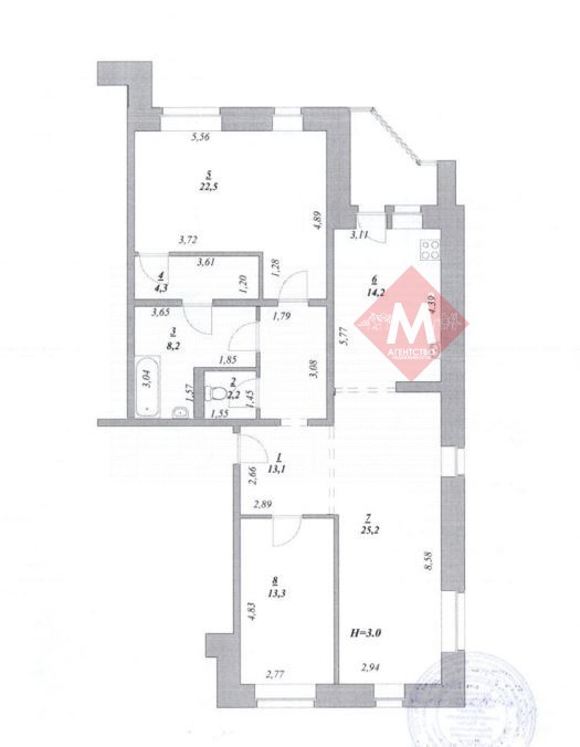 Продается трехкомнатная квартира