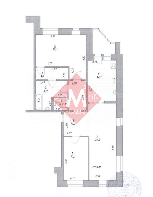 Продается трехкомнатная квартира